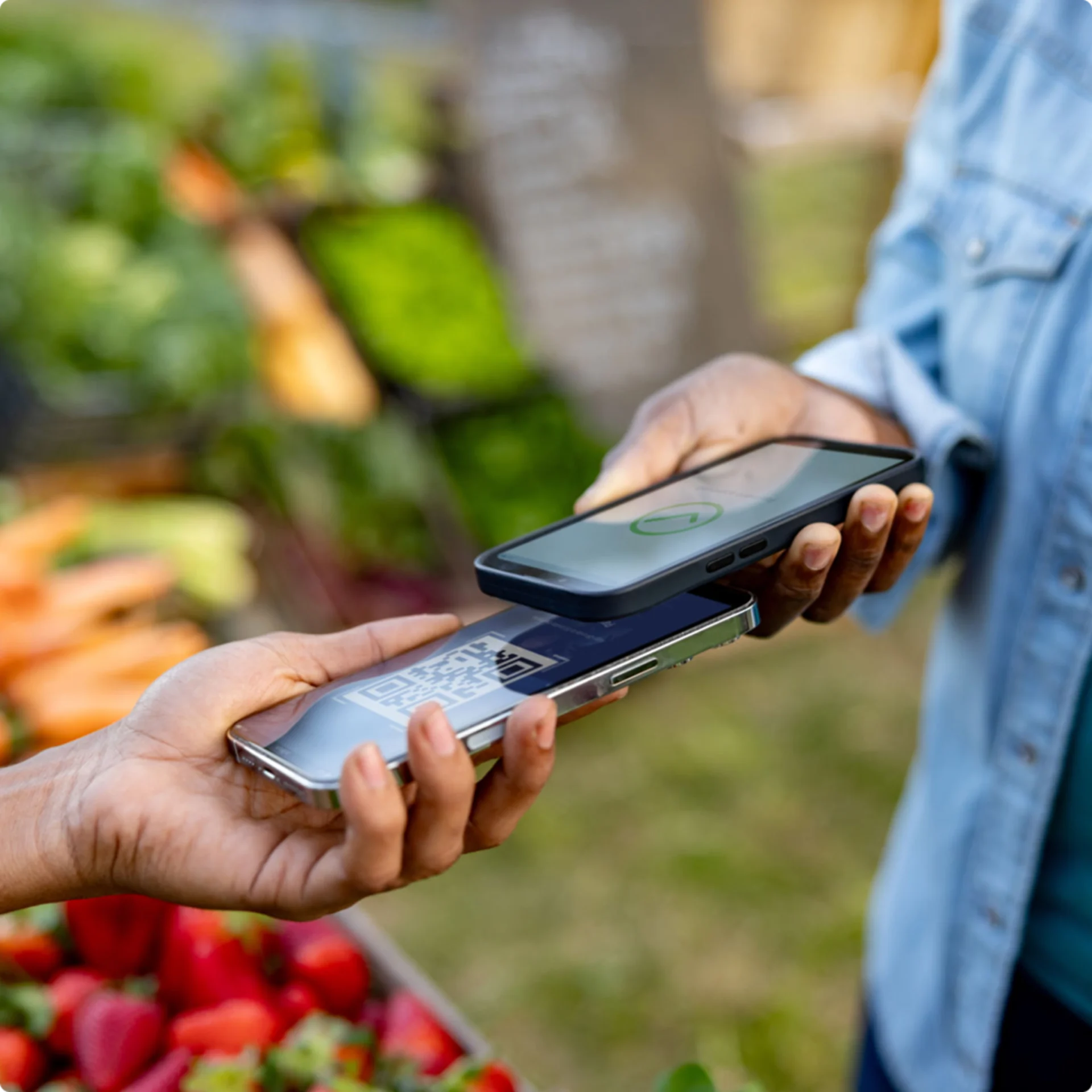 Digital transaction at fruit stand